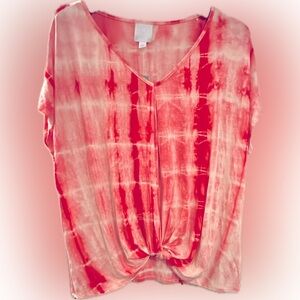 Red / White / Pink Tye Died Shirt with gathered front